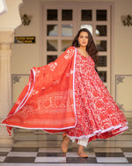 Cotton Dress Set - Red Colored Dabu Print - Ria Fashions