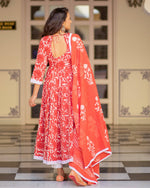 Cotton Dress Set - Red Colored Dabu Print - Ria Fashions