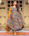 Bagru Print Mustard Colored Dress Set - Ria Fashions