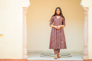 Bagru Print Brown Colored Dress Set - Ria Fashions