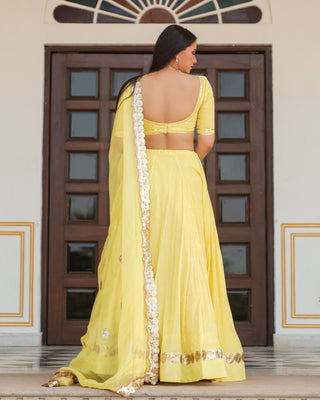 Solid Yellow Mulmul Lehenga Set  with Sitara work - Ria Fashions