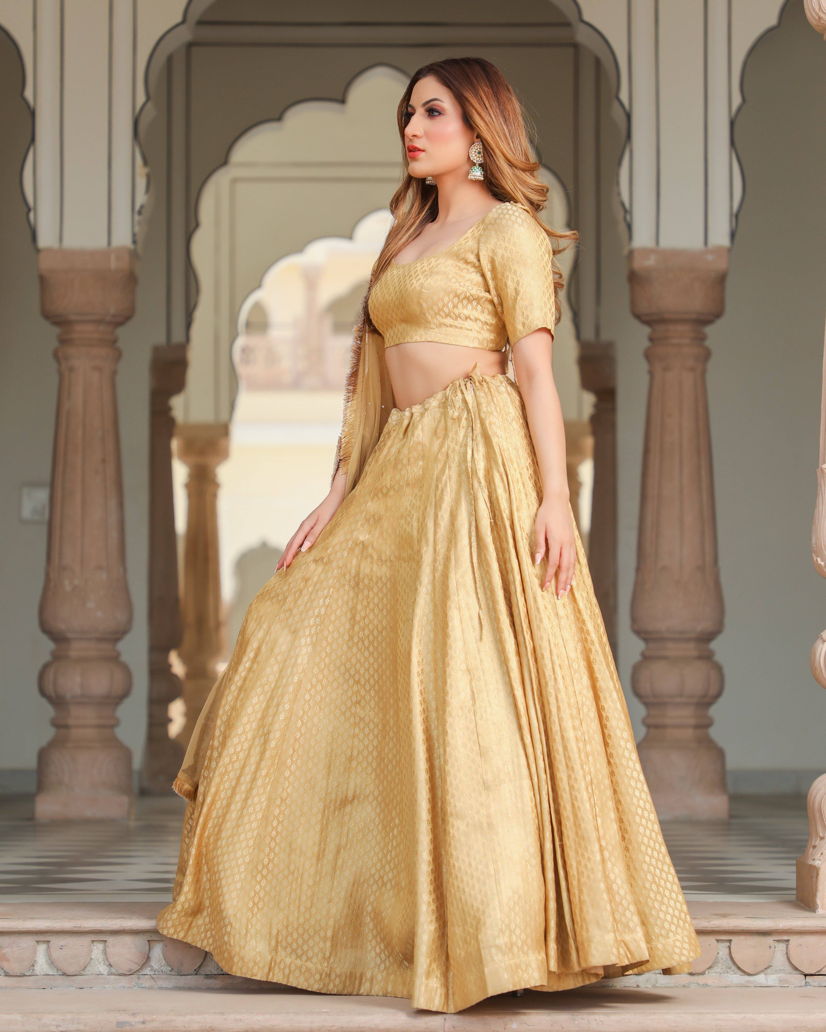 golden Party Wear Designer Lehenga Choli at Rs 5999 in Indore | ID:  23110383497