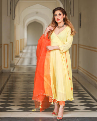 Kurta Pant Set Anarkali Style with Duppata and Modal Embroidery - Bella - Ria Fashions