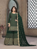 Green Embroidered Faux Georgette Palaazo Suit - Ria Fashions