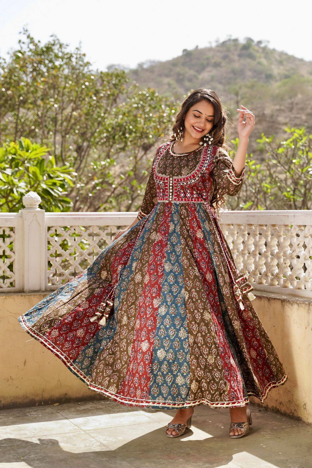 Cotton Women Anarkali Suits, Turquoise at Rs 1125 in Jaipur | ID:  2849482052662