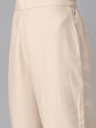 Beige Silk Yoke Design Suit Set with Poy Chiffon Dupatta