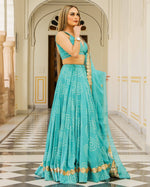 Sea Water Blue Bandhani Modal Silk Lehenga Set with Sitara work - Ria Fashions