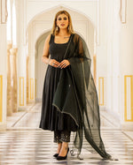 Kurta Pant Set Anarkali Style with Duppata and Modal Embroidery - Ella - Ria Fashions
