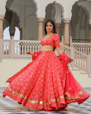 Rosy Red Lehenga Set with Sitara work - Ria Fashions