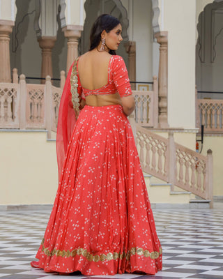 Rosy Red Lehenga Set with Sitara work - Ria Fashions