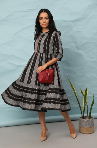 Cotton Black Striped Dress - Ria Fashions