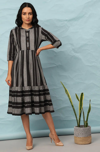 Cotton Black Striped Dress - Ria Fashions