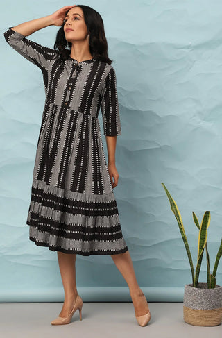 Cotton Black Striped Dress - Ria Fashions