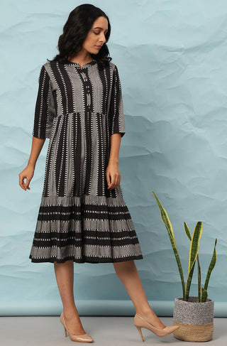 Cotton Black Striped Dress - Ria Fashions