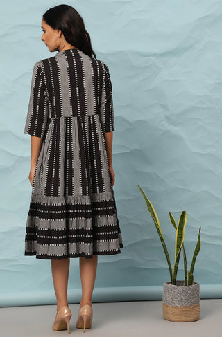 Cotton Black Striped Dress - Ria Fashions