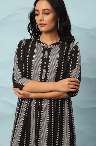 Cotton Black Striped Dress - Ria Fashions