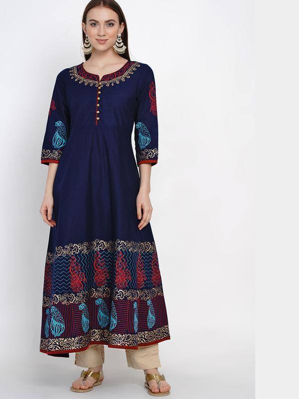 Blue Printed Anarkali Style Kurta - Ria Fashions