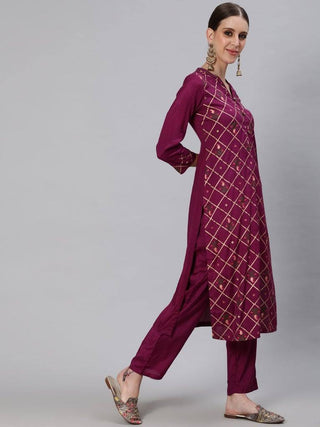 Burgundy Sequence Work Suit Set with Dupatta - Ria Fashions