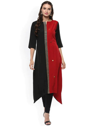 Solid Black & Red Poly Crepe Kurta