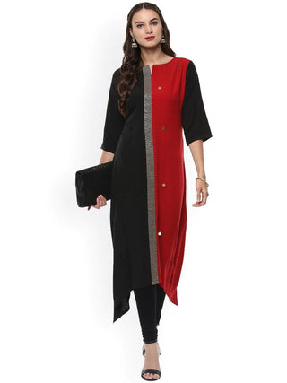 Solid Black & Red Poly Crepe Kurta