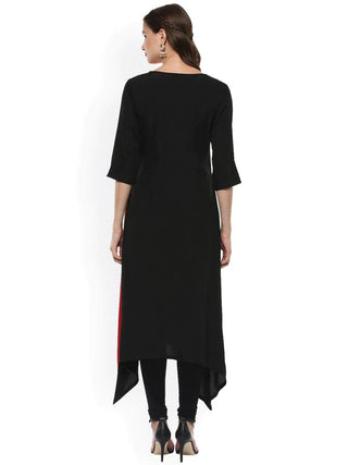 Solid Black & Red Poly Crepe Kurta