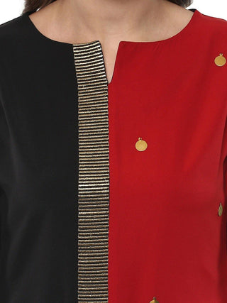 Solid Black & Red Poly Crepe Kurta