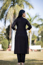 Solid Cotton Black Kurta - Ria Fashions
