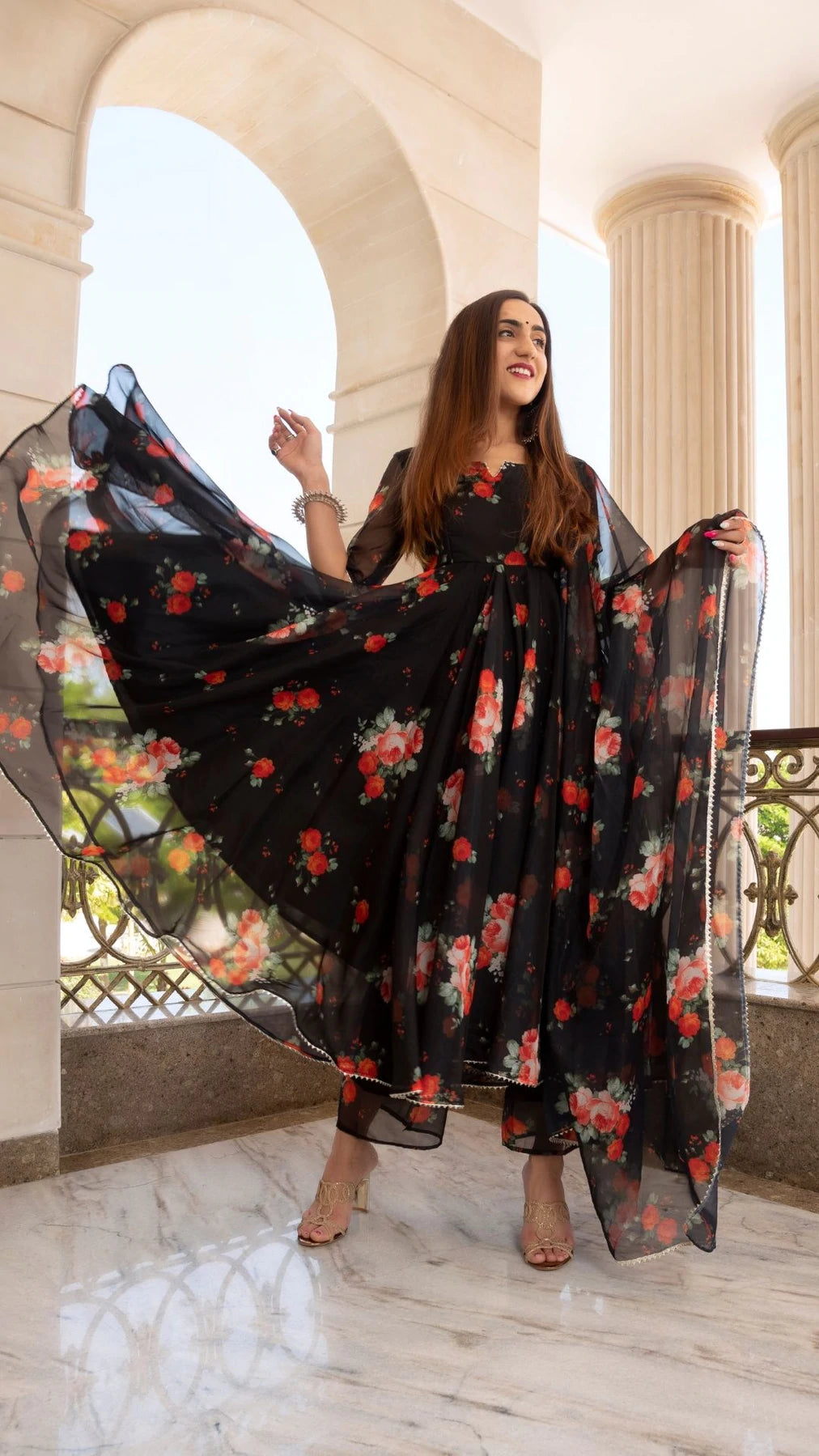 black and red anarkali dress Black anarkali with red dupatta-BAQRB03 Be A Queen Designing Hub