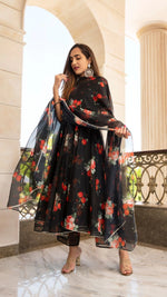 Organza Red and Black Anarkali Suit Set - Ria Fashions