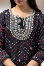 Cotton Black Bandhani Print & Embroidered Sharara Suit Set with Dupatta
