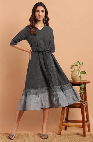 Cotton Black Striped Western Dress