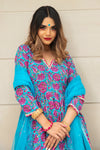 Cotton Blue Hand Block Print Anarkali Suit Set - Ria Fashions