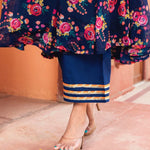 Chiffon Blue Floral Print Anarkali Suit Set - Ria Fashions