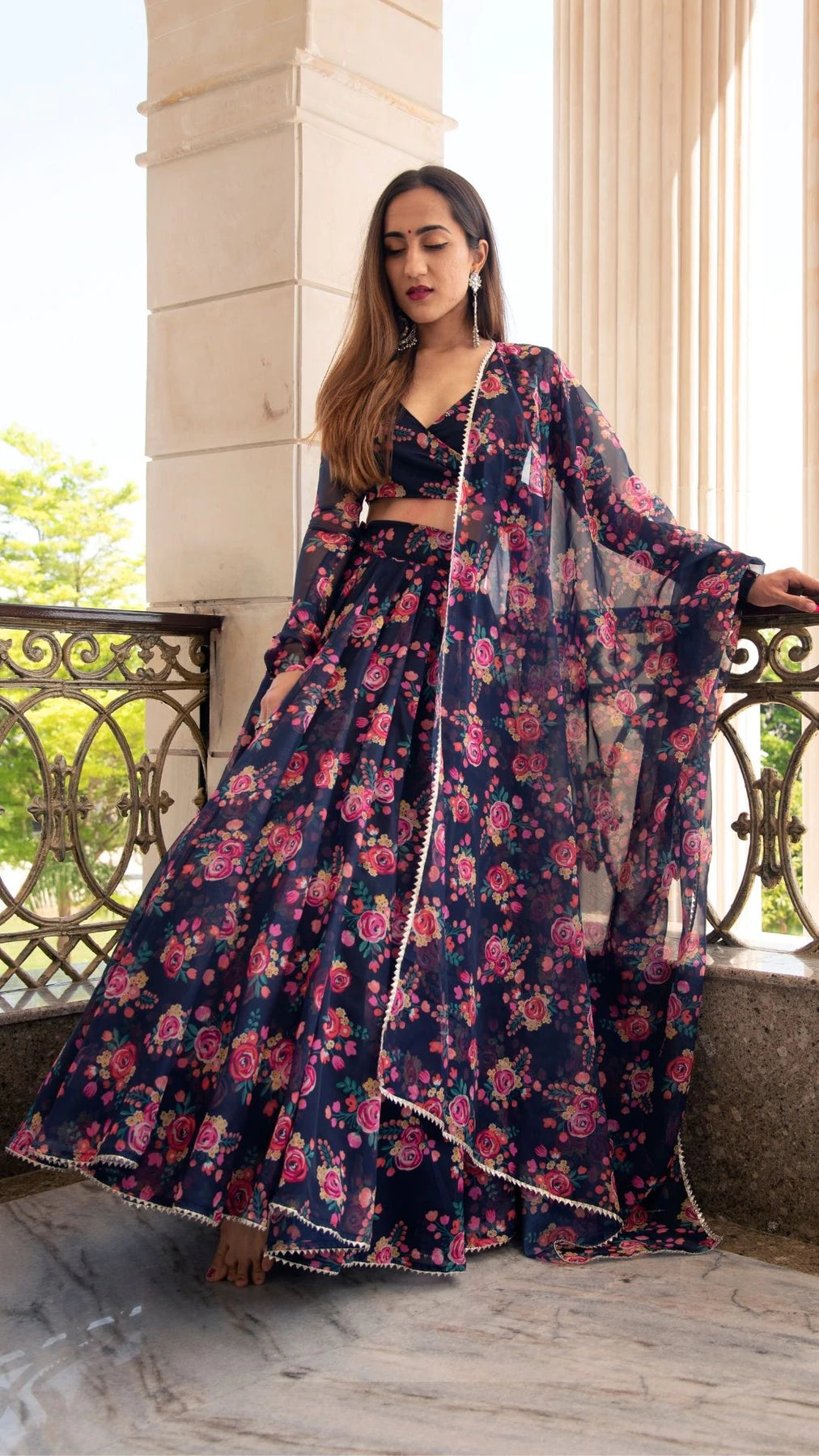 Daevish New Rayon Floral Printed Ready to Wear Lehenga & Blouse