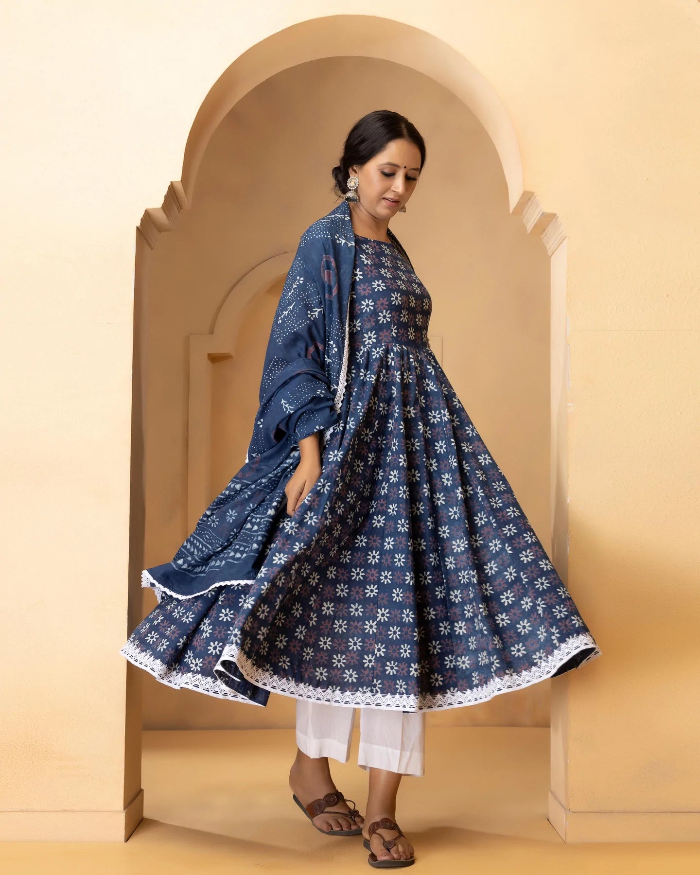 Buy Off White Cotton Anarkali Kurta Skirt Suit Set (Kurta, Skirt, Dupatta)  for INR19950.00 | Biba India