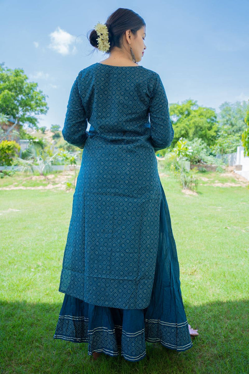 Cotton Blue Embroidered Sharara Set - Ria Fashions