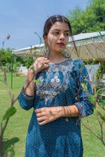 Cotton Blue Embroidered Sharara Set - Ria Fashions