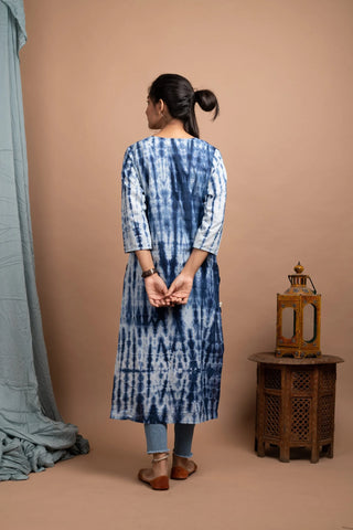 Cotton Blue & White Tie-Dye Kurta - Ria Fashions