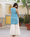 Cotton Blue & White Printed Kurta Sharara Set - Ria Fashions