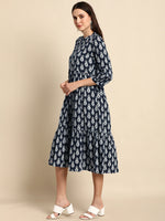 Cotton Blue Flared Printed Dress