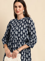 Cotton Blue Flared Printed Dress