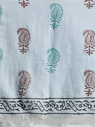 Light Blue Khadi Print Ethnic Motif Woven Designed Saree with Unstitched Blouse