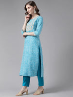 Blue Viscose Rayon Leheriya Print Suit Set with Voile Dupatta