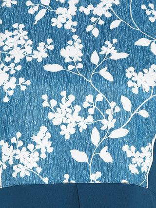 Blue & White Poly Crepe Floral Printed  A Line Kurta