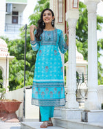 Blue Chanderi Printed Suit Set with Dupatta