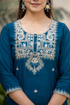 Cotton Blue Embroidered Sharara Set with Dupatta