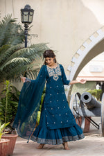 Cotton Blue Embroidered Sharara Set with Dupatta