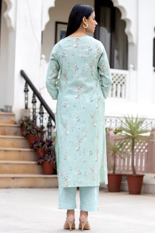 Blue Modal Silk Floral Print Suit Set