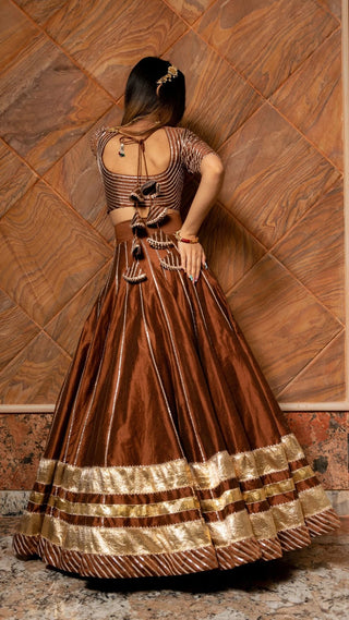 Solid Brown Cotton Silk Lehenga Set - Ria Fashions