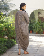 Cotton Brown Printed Kurta Pant Set with Mulmul Dupatta - Ria Fashions